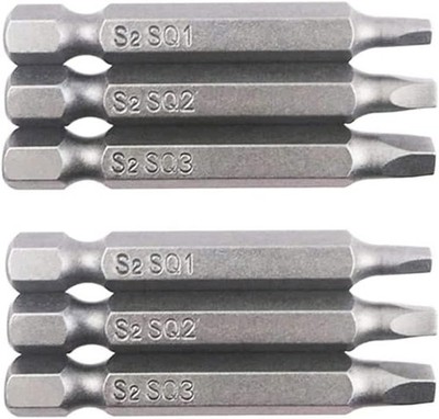Fixinus 6 Pieces Square Screwdriver Bits, 1/4 inch Hex Shank S2 One Size 