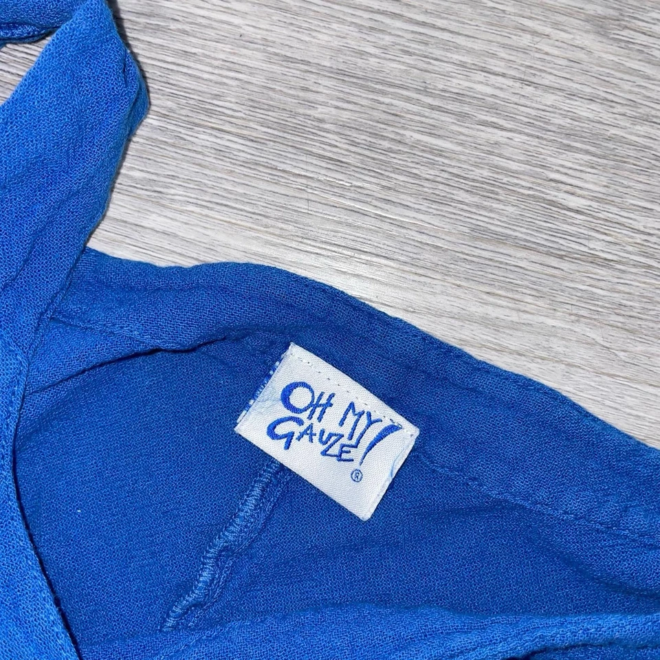 Camisa Oh My Gauze Talla 2 Azul Top Manga Corta Hombro Frío Boho Lagenlook Foto 3 de 4