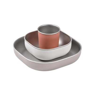 BEABA Stainless Steel Meal Set - Microwave & Oven Safe Baby Plate & Bowl