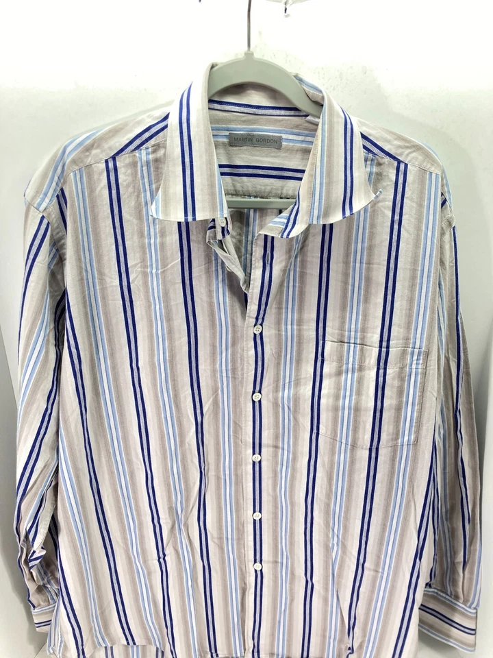 Martin Gordon Button Up Shirt Mens XL Multicolor Striped Long Sleeve Classic - Image 3 of 4