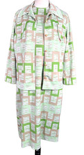 Vtg 70s Handmade Geometric Matching 2-Pc Knit Dress Jacket Dagger Secretary Suit