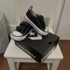 Converse All Star Black White Hook Loop Comfort Logo Baby Sneakers