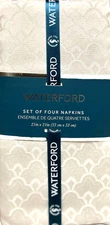 Waterford Luxury Fabric Dinner Napkins Set Of 4 Ember Scalloped Ivory Gold