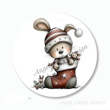 WHIMSICAL BUNNY IN CHRISTMAS STOCKING SCRAPBOOK STICKERS FAVORS ENVELOPE SEALS