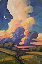 Golden Clouds Impressionim Landscape Thick Paint Oil Canvas Midwest Art Hawkins