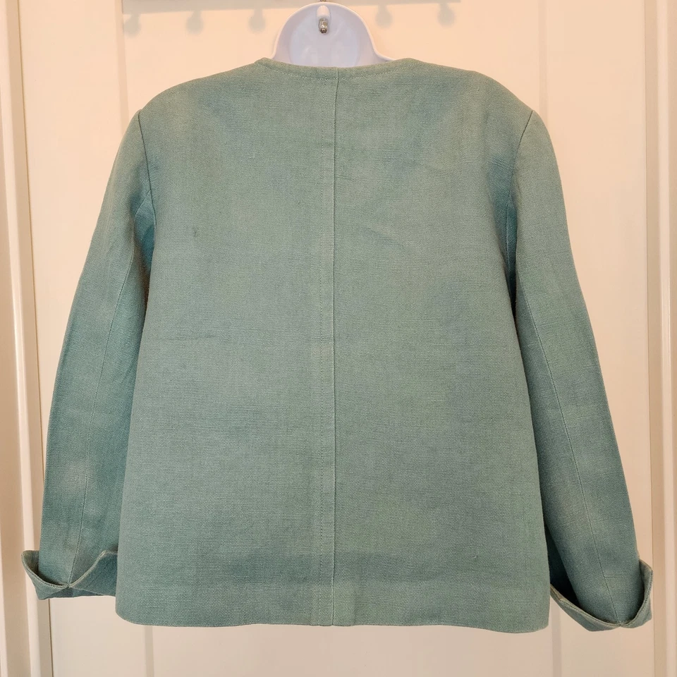 Talbots Women Linen Lady Jacket Size 12 Blue Green Button Coastal Quiet Luxury - Image 3 of 4