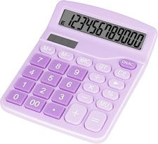 Cute Purple Desktop Calculator with Big Buttons, Dual Power Source, 