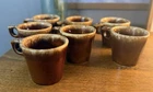 Vintage Hull Pottery Brown Drip Glaze Coffee Mugs Oven Proof USA Set 7