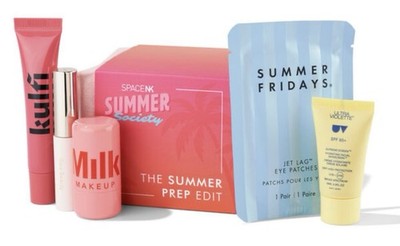 Summer Prep Hautpflege Set Damen Urlaub Reisegröße Lippenbalsam Augengel mit Tasche