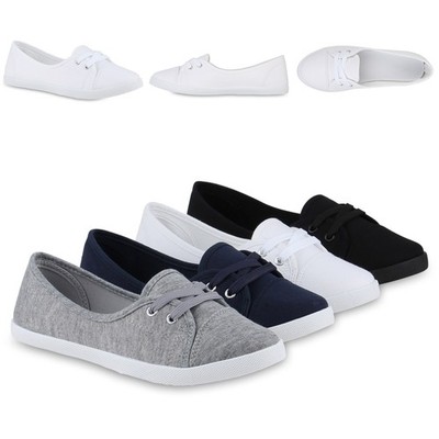 VAN HILL Damen Ballerinas Allison Sportliche Stoffschuhe Flach Schnürung Bequem
