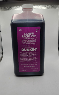 BRAND NEW DUNKIN DONUTS - BLACKBERRY ZERO SUGAR SYRUP 64 OZ JUG W/PUMP INCLUDED!