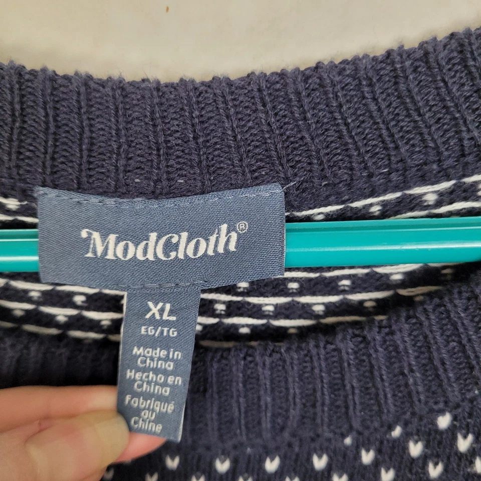 Mod Cloth navy blue dinosaur long sleeved fair isle sweater dress Size XL whimsy - Image 3 of 4