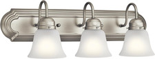 3-Light Bathroom Vanity Light, Brushed Nickel  Clear Satin Etched Glass Vanity