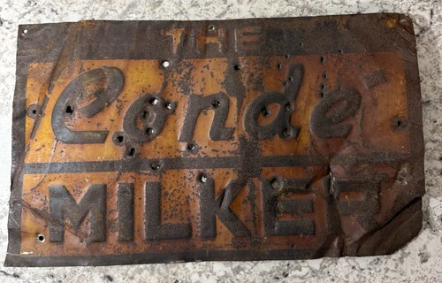 VTG 40s Conde Milker Metal Embossed Dairy Farm Advertising Sign New York