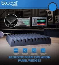 Blucoil Acoustic Foam Isolation Panels, 4 Pack, Wedge Style, 12"x12"