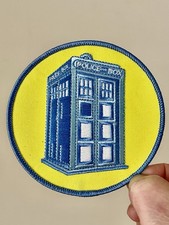 Doctor Who Iron On Patch Police Box White Yellow Blue Embroidered TV Comic