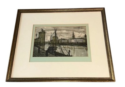 Vintage 1955 Bernard Buffet Lithograph La Rochelle MCM Matted