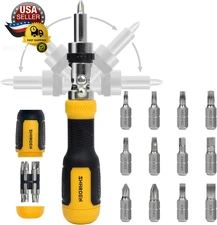 Ratcheting Multi Bit Screwdriver - 13-In-1 Tool Set, Flat Head/Square/Torx/Hex/P