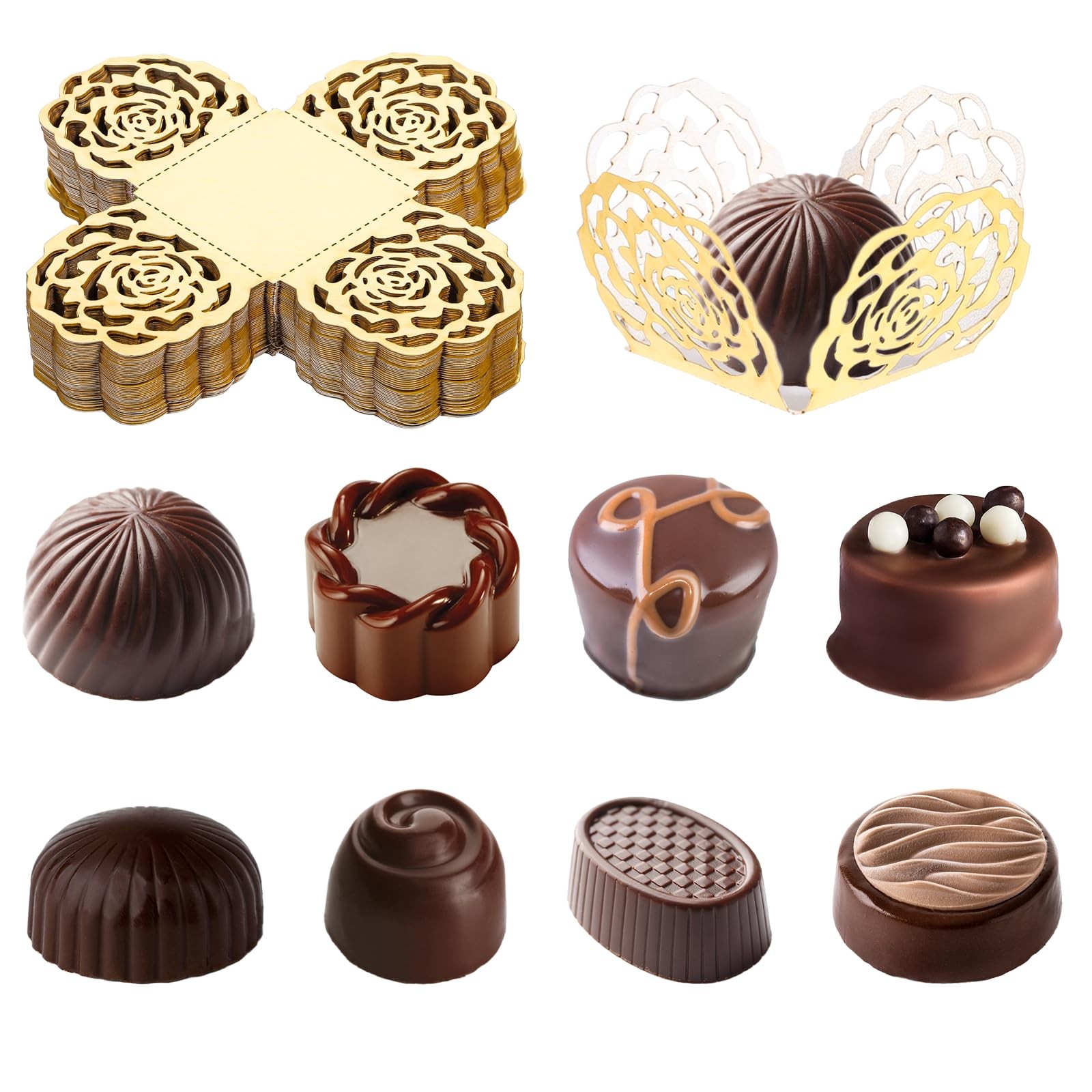 50PCS Truffle Wrappers Liners Cups Gold Cupcake Liners Chocolate Paper Candy ...-image