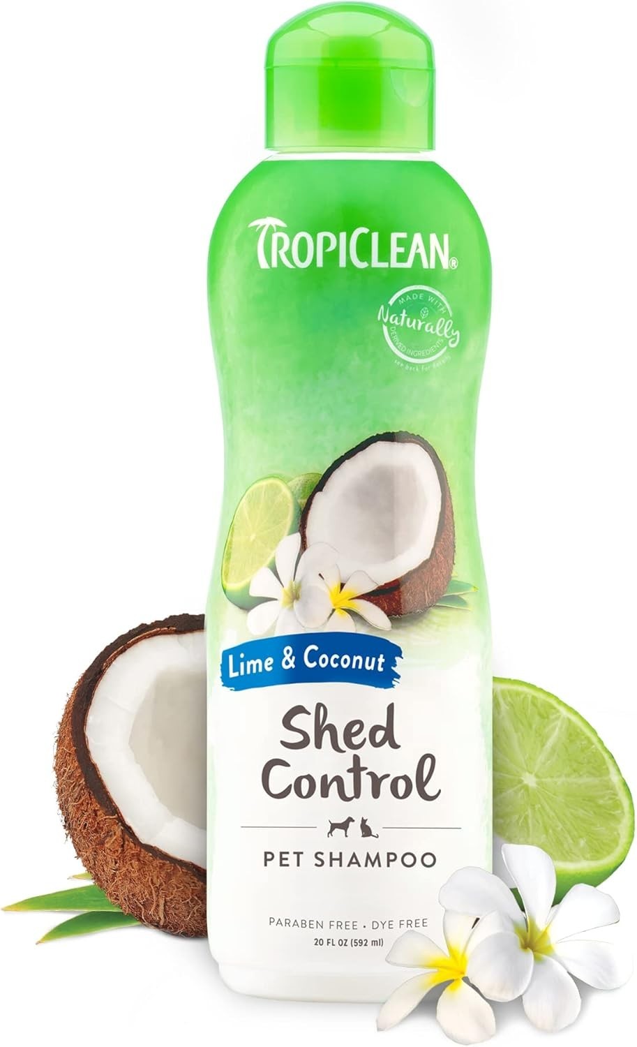 TropiClean Deshedding Dog Shampoo, Fast-Acting Lime & Coconut 20oz Cat Friendly