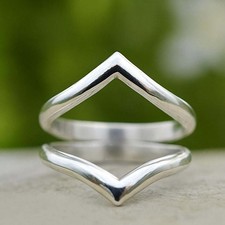 Solid 925 Sterling Silver Stacking Chevron Ring Handmade V Band Minimalist Boho
