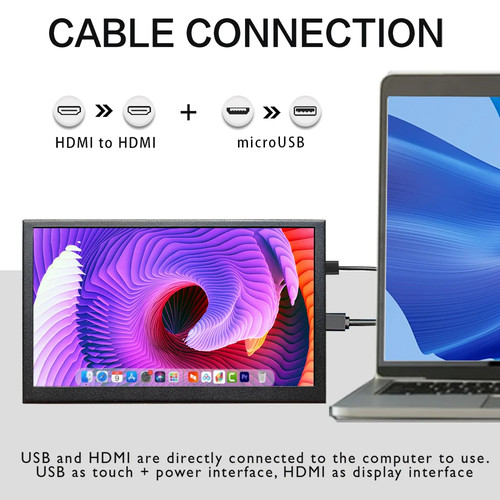 Portable 7" HD-MI Touchscreen Display with USB & Speakers for Laptop/PC - 第 2/8 張圖片