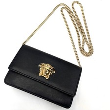 Versace Medusa Gold logo Chain Leather Shoulder Bag Black Used Authentic