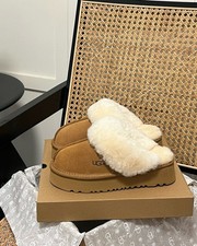 UGG Disquette Women's Platform Slide Slippers Suede Shearling Brown US 8