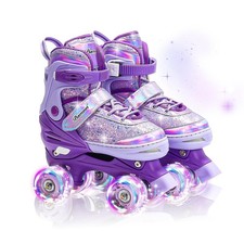Kids Roller Skates for Girls Boys 4 Size Adjustable Ages 3-5 5-8 6-12 Quad Ro...