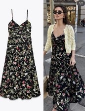 Zara Women's  Printed MULTICOLOUR Midi Dress With Cut Work Embroidery SIZE M 