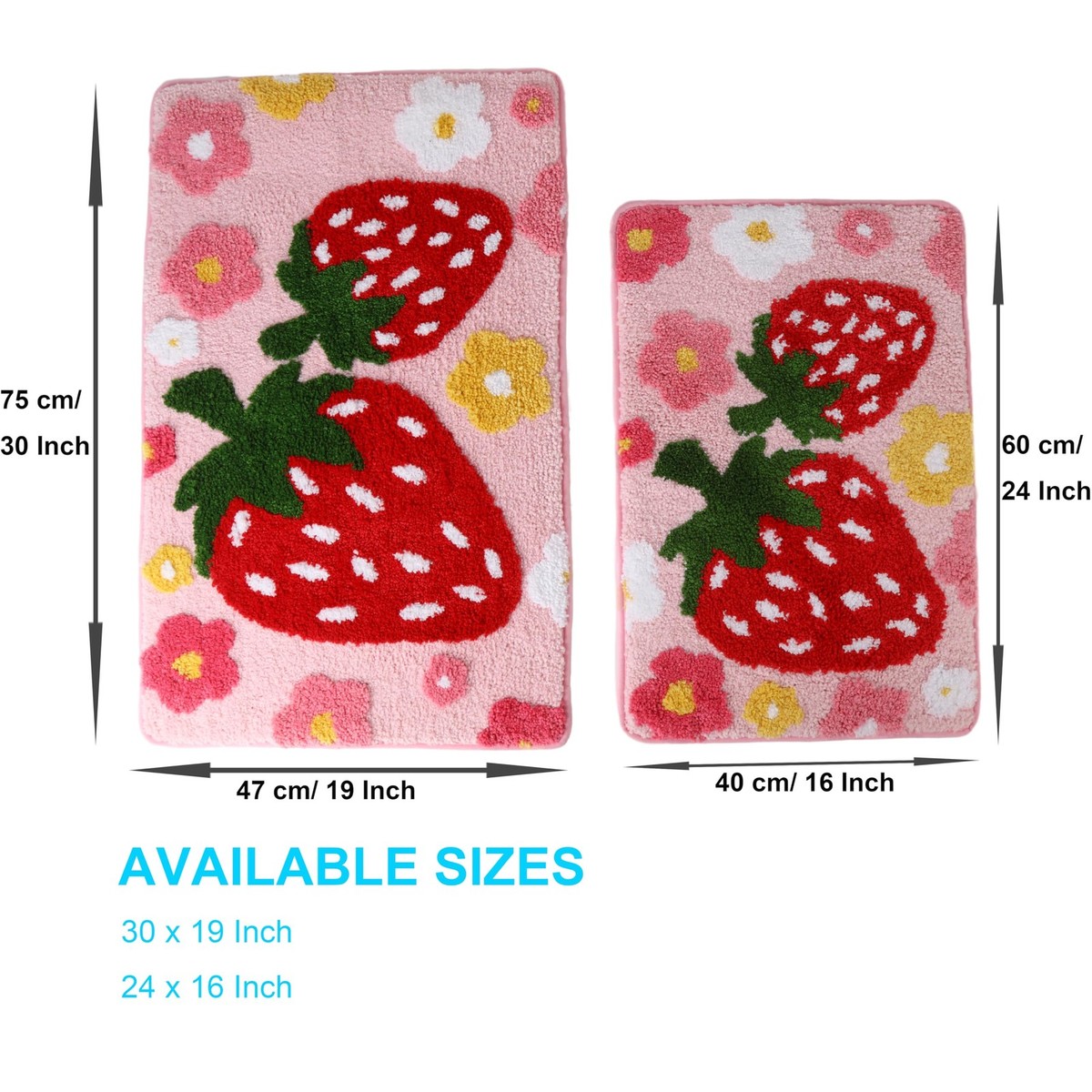 Cute Strawberry Flower Bath Mat Pink Bathroom Rug Non Slip