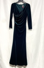 Vince Camuto Women's Green Velvet Ruched Long Sleeve Maxi Gown Dress Size 4