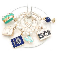 Serendipity Travel Themed Wine Glass Charms, Gift for World Traveler, Adventu...