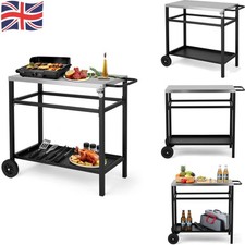 BBQ Prep Cart with Wheels 2-Shelf Outdoor Cooking Table Portable Grill Station