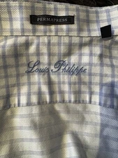 Designer Louis Philippe Permapress Mens Shirt Blue White 100% Cotton Classic Fit