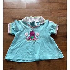 Cute Vintage Barney Blue Collared Girls Shirt 4T