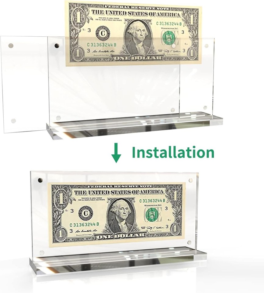 2Pack Acrylic Dollar Bill Display Frame Currency Paper Money Holder ...