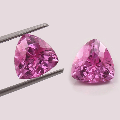 20 Ct +Natural Ceylon Pink Sapphire Loose Trillion Cut Matched Pair Gemstone - Picture 3 of 6