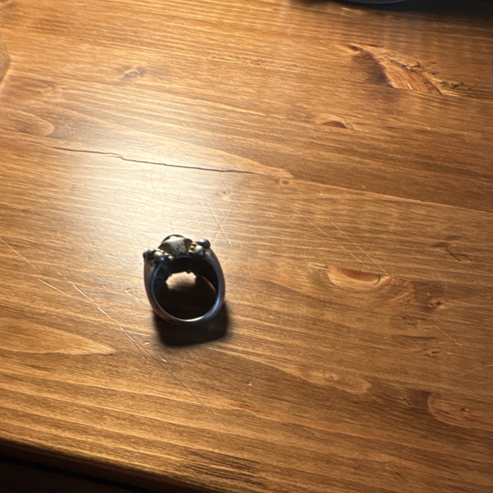 Silver Tone Statement Ring Size 8 Round Black Sto… - image 2