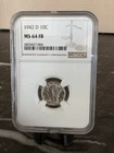1942-D 10C Mercury Silver Dime NGC MS64 FB