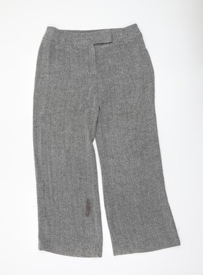 Next Petite graue gerade Hose Fischgrätmuster UK 14