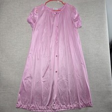Vintage Lorraine Short Sleeve Nightgown Pink Lace Button Up USA Women's L SEE PH