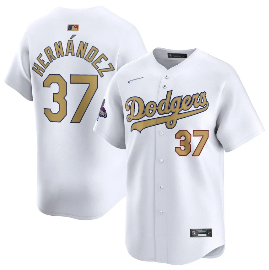 Men's Dodgers White 2025 Gold Collection  Jersey
