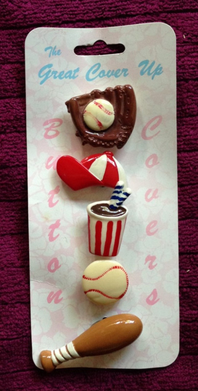 THE GREAT COVER UP - BASEBALL THEME BUTTON COVERS; UNUSED, ORIGINAL PACKAGING !!