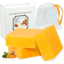 3Packs Turmeric Soap Bar, Organic Tumeric Soap for Face and Body, Lemon bar with