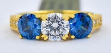 GENUINE ROYAL BLUE TOPAZ WHITE SAPPHIRE RING 14k YELLOW GOLD PLATED .925