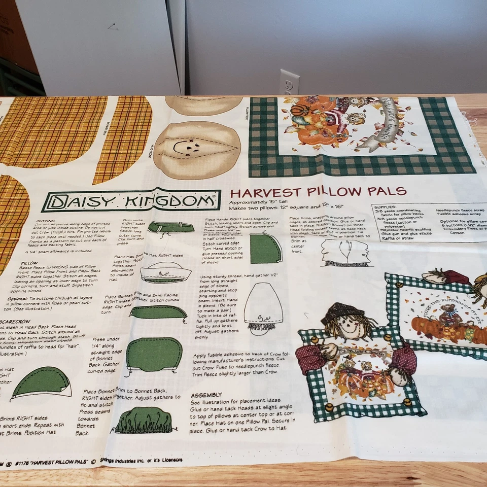 Antigo travesseiro Daisy Kingdom colheita amigos cortar e costurar painéis artesanais abóboras - Imagem 3 de 4