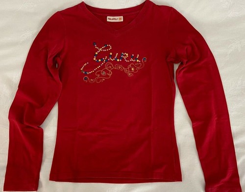Maglia maglietta t-shirt cotone rosso strass GURU ragazza donna taglia M |  eBay