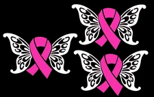 Butterfly Wings Breast Cancer Ribbon Pink 3 Pink & White Vinyl Decal Car Window