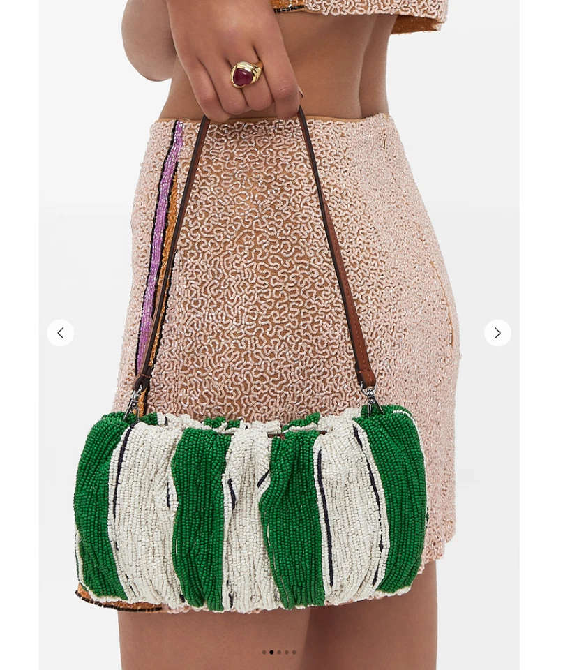 STAUD BUNGALOW STRIPE BEADED BEAN BAG in White/ Green MSRP$290